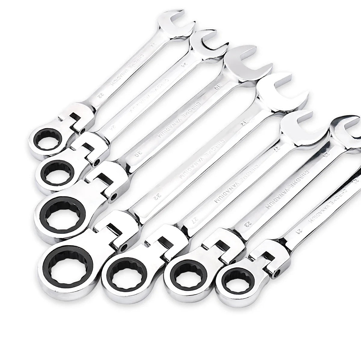 72-Tooth Ratchet Spanner — Flexible Head Wrench, 6–27mm Mirror Finish