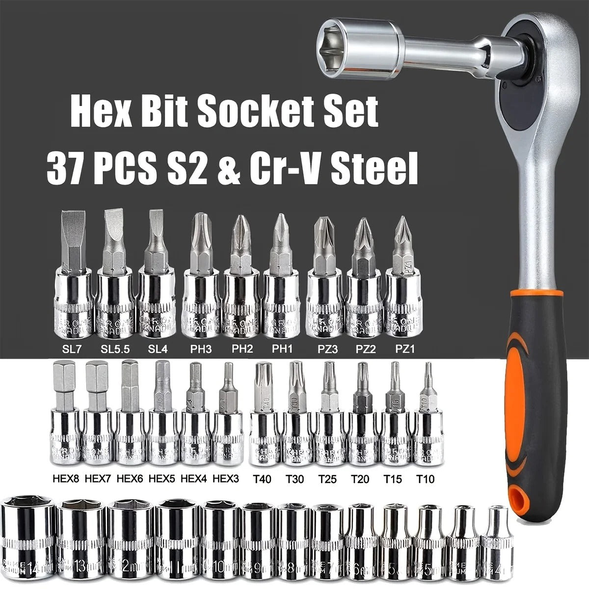 Pro 46-Piece Ratchet Socket Set — Heavy-Duty Metric & Hex Tool Kit